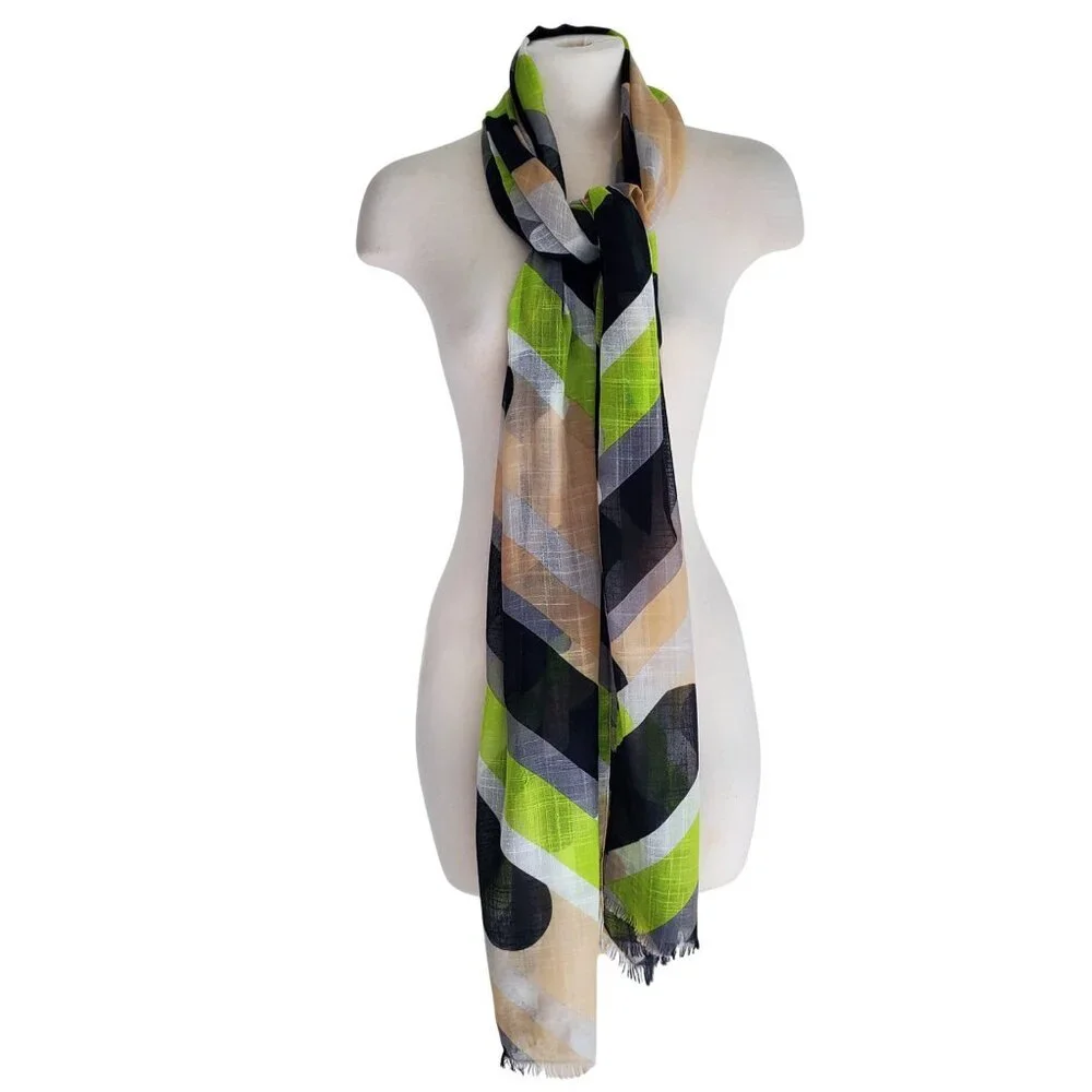 ECHO long scarf lightweight Graphic Art to Wear Raw fringe Ends 84 x 23.75